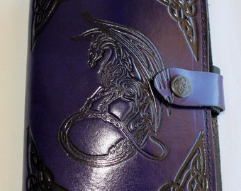 Leather Journal Cover A5 Individually handmade with press stud - Embossed with Celtic Dragon