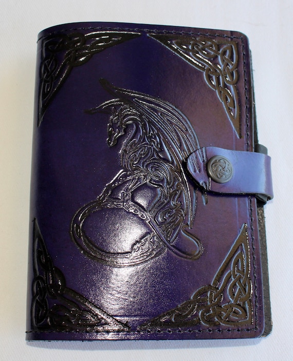 Hand Embossed Camel leather Journal with Button Clasp - 6 Hand Embossed Camel leather Journal with Button Clasp - 6