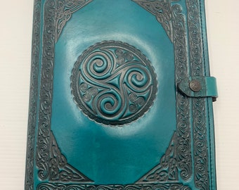 Leather Journal Cover A4 Individually handmade with press-stud - Embossed with Celtic Triskle