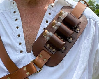 Steam Punk/Medieval Leather Vial holder pouch to attach to a belt