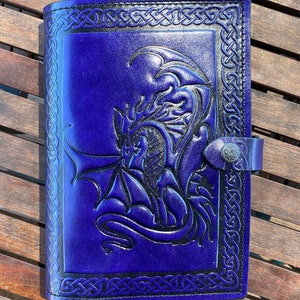 Leather Journal Cover A5 Individually handmade with press stud - Embossed with Celtic Dragon