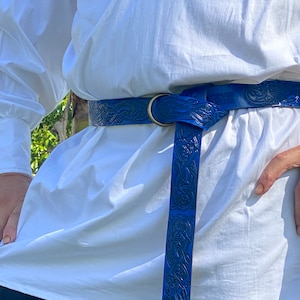 Medieval/Viking Ring Leather Belt Full Grain - Embossed Black, Blue, Burgundy or Purple- Individually Handmade