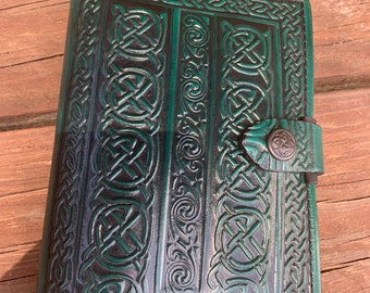 Leather Journal Cover A6 Individually handmade with press stud - Embossed with Celtic Knots