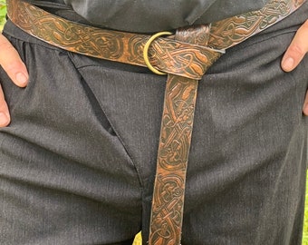 Medieval/Viking Ring Leather Belt Full Grain - Embossed or Plain - Individually Handmade