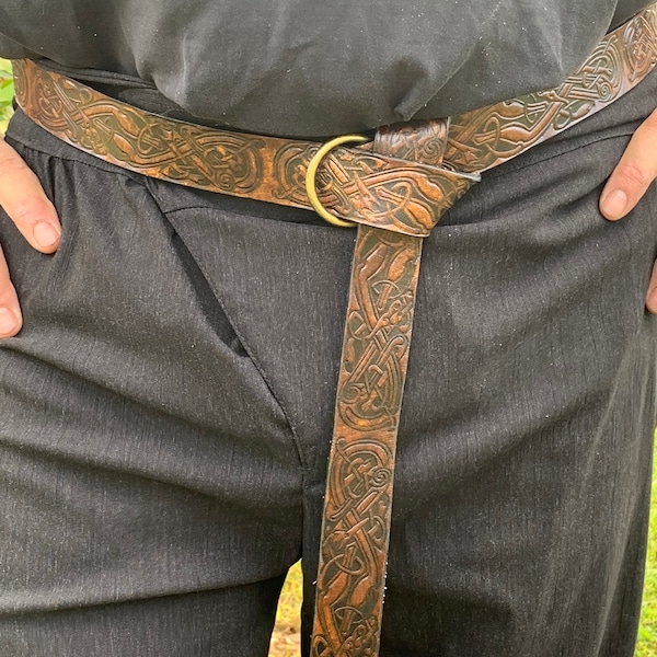 Medieval/Viking Ring Leather Belt Full Grain - Embossed or Plain - Individually Handmade