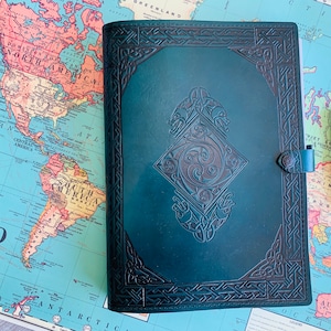 Leather Journal Cover A4 Individually handmade with press-stud - Embossed with Celtic Yin Yang with Gargoyles