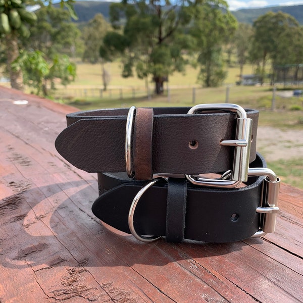 Leather Dog Collar Full Grain - Individually Handmade with roller buckle