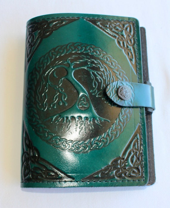 Hand Embossed Camel leather Journal with Button Clasp - 6 Hand Embossed Camel leather Journal with Button Clasp - 6