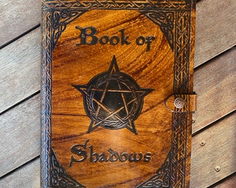 Leather Journal Cover A4 Individually handmade with Press Stud - Embossed Book of Shadows - choice of colours