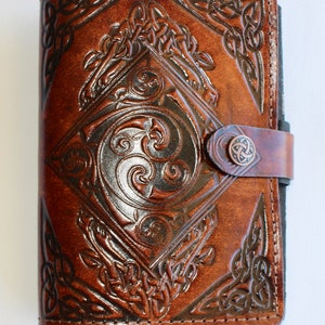 Leather Journal Cover A5 Individually handmade with press stud - Embossed with Celtic Yin Yang