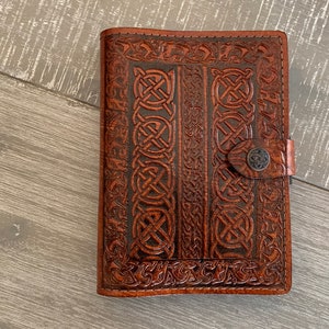 Leather Journal Cover A6 Individually handmade with press stud - Embossed with Celtic Knots