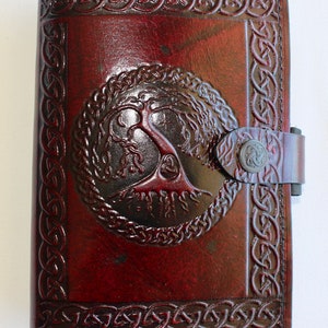 Leather Journal Cover A5 Individually handmade with press stud - Embossed with Celtic Tree of Life