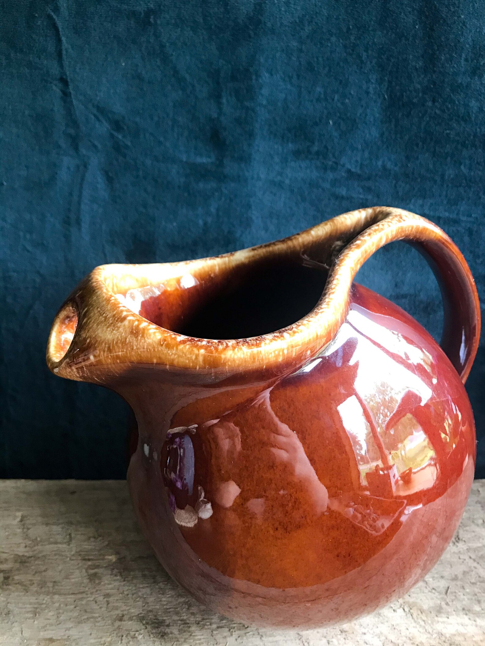 Vintage Hull Pottery USA Brown Drip Glaze Tilt Ball Pitcher Etsy