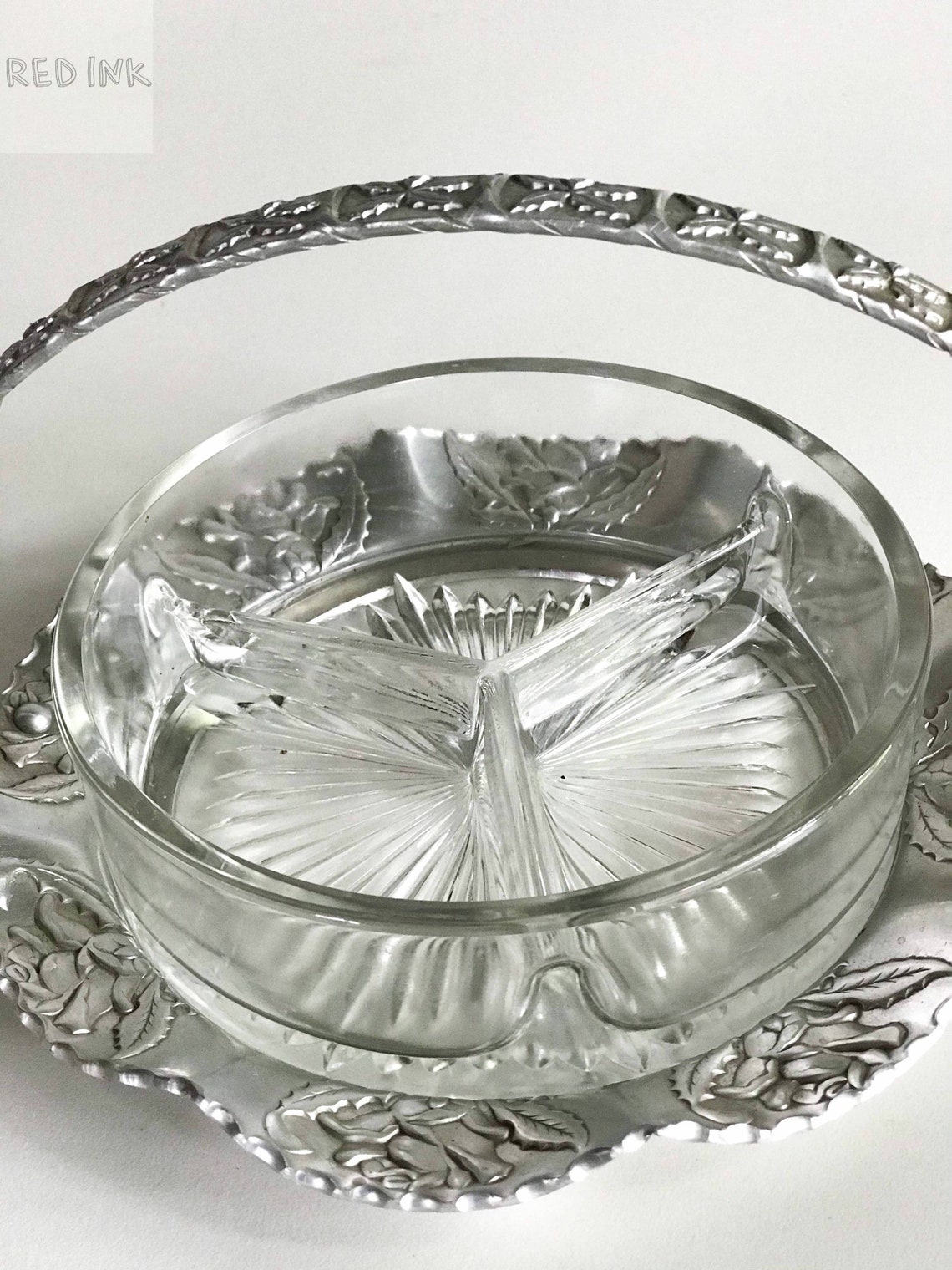 Mid Century Modern cut glass candy dish star burst design Etsy