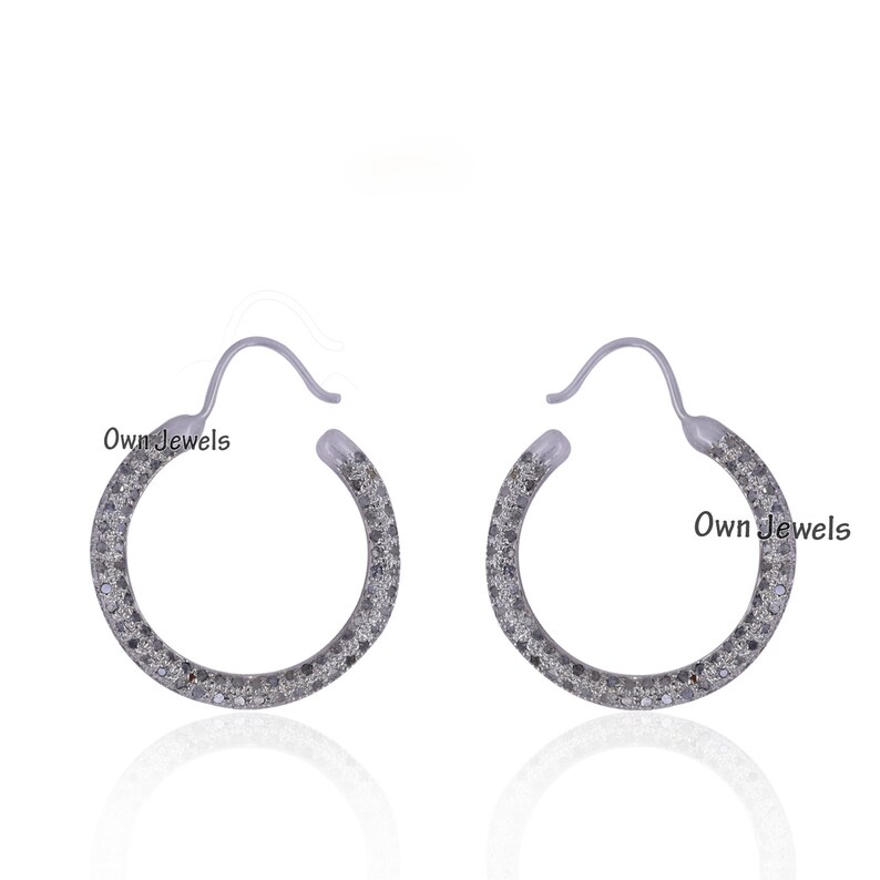 925 Sterling Silver Diamond Hoop Earrings Valentine Diamond Earrings Woman Silver Diamond Gift Hoop Earrings Pave Diamond Hoop Earrings