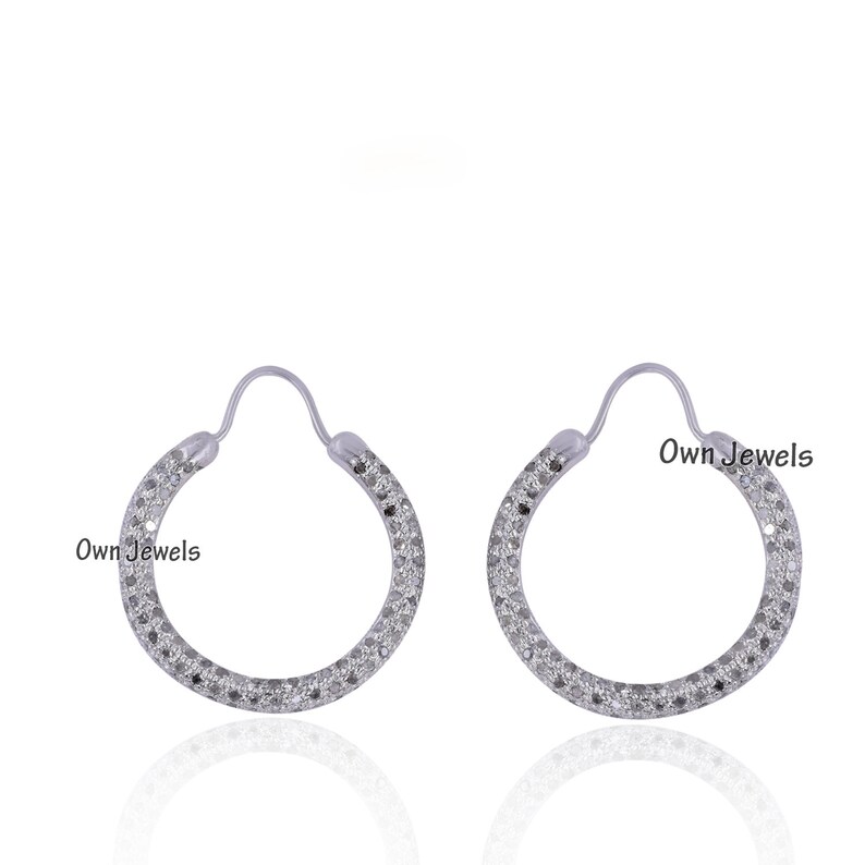 925 Sterling Silver Diamond Hoop Earrings Valentine Diamond Earrings Woman Silver Diamond Gift Hoop Earrings Pave Diamond Hoop Earrings