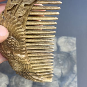 Carved phoenix hair comb with wide teeth in American walnut wood. Personalized hairbrush. A personalized gift for her. Hair growth comb image 8