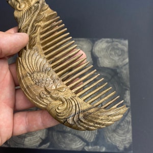 Carved phoenix hair comb with wide teeth in American walnut wood. Personalized hairbrush. A personalized gift for her. Hair growth comb image 2