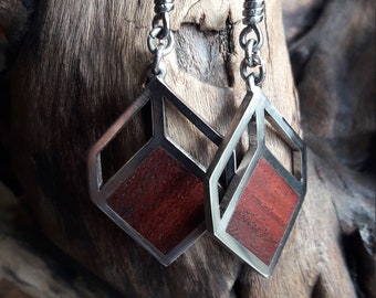 Anime earrings. big red wood earrings. titanium hoop earrings. quirky earrings