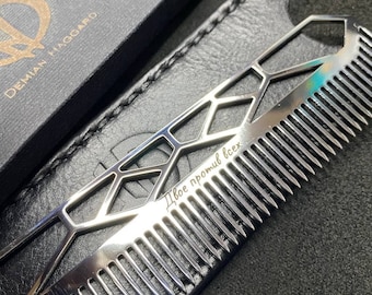 Custom stainless steel beard comb. Long distance boyfriend gift. 1 year anniversary gift for boyfriend. beard kit
