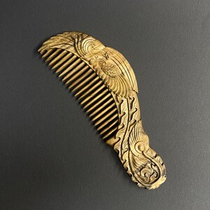 Carved phoenix hair comb with wide teeth in American walnut wood. Personalized hairbrush. A personalized gift for her. Hair growth comb image 5