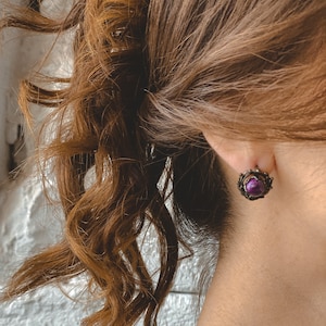 Vintage charoite earrings with natural stone. handmade jewelry