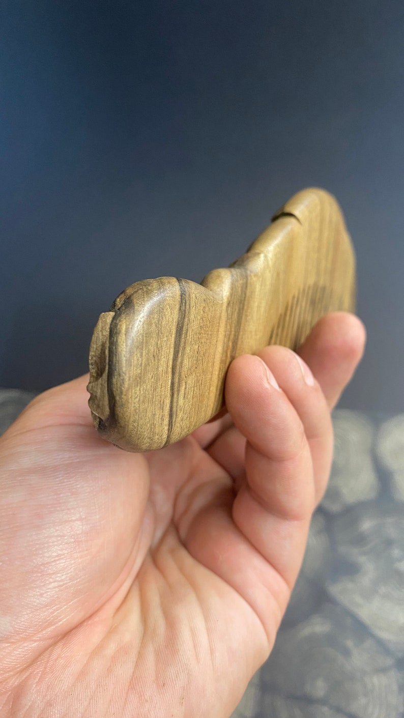 Carved phoenix hair comb with wide teeth in American walnut wood. Personalized hairbrush. A personalized gift for her. Hair growth comb image 10