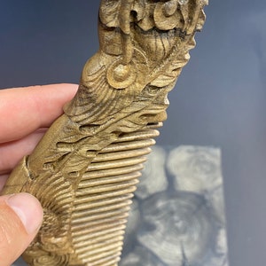 Carved phoenix hair comb with wide teeth in American walnut wood. Personalized hairbrush. A personalized gift for her. Hair growth comb image 7