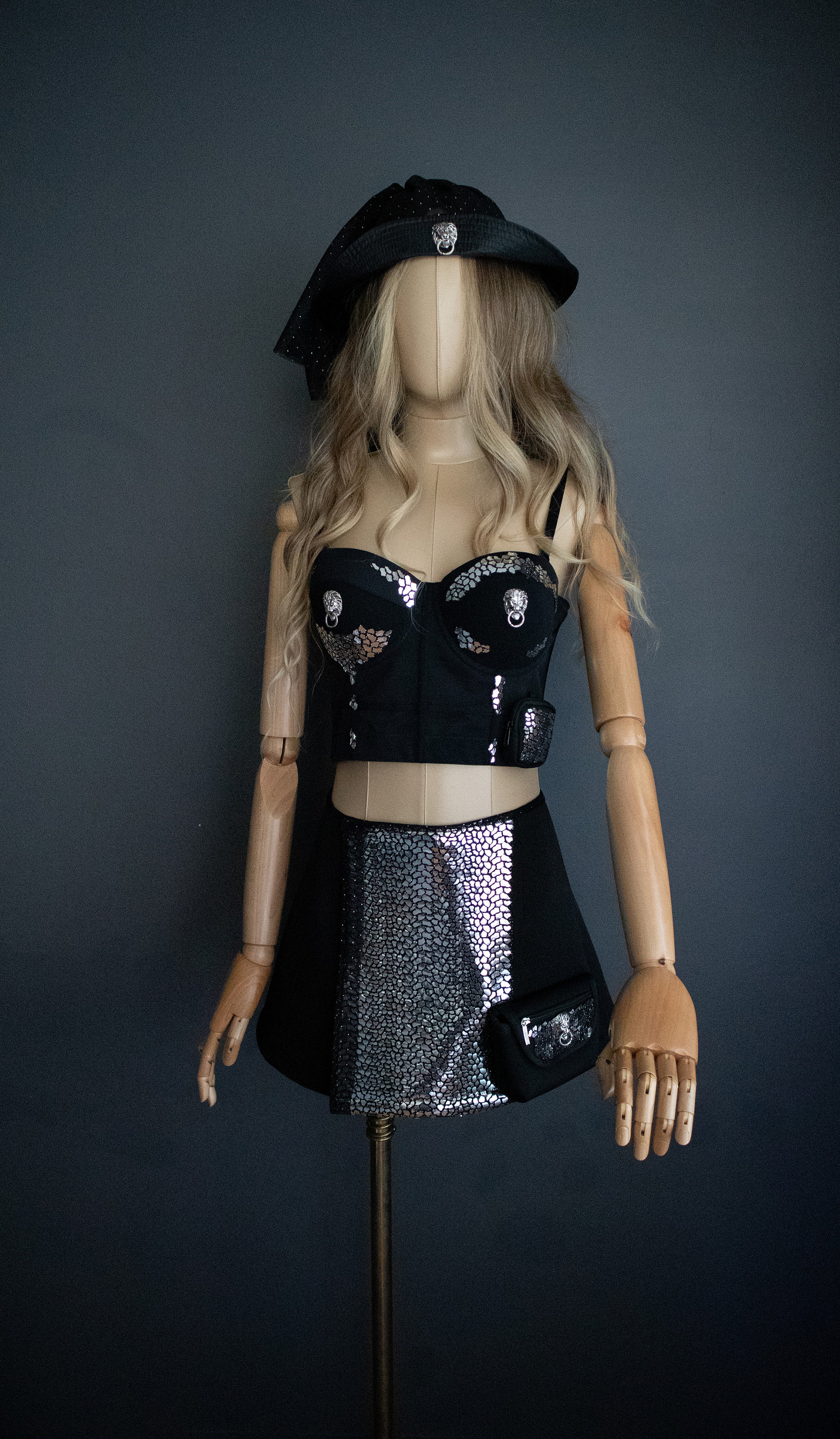 Handmade Silver Sequin Corset Dress: Black Party Mini Dress Handmade Silver Sequin Corset Dress: Black Party Mini Dress