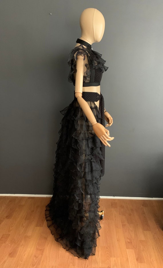 sheer black ruffle dress Handmade Black Ruffle Dress Set: Sheer Party Wear
