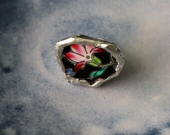 FLORAL Broken China Ring Black - Mother's Day Gift Jewelry Ideas - Handmade Ring Soldered Ring Handmade in Los Angeles