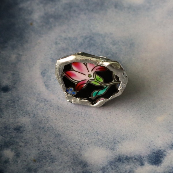 FLORAL Broken China Ring Black - Mother's Day Gift Jewelry Ideas - Handmade Ring Soldered Ring Handmade in Los Angeles