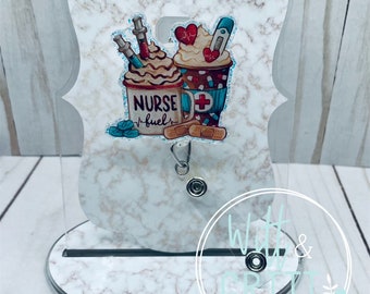 coffee badge reel, iced coffee badge holder, sweets badge reel, glitter id holder, gift for coffee lover, gift for teacher, gift for nurse