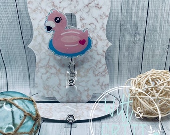 Flamingo Badge Reel, Summer Badge Reel, Cute Badge Holder, Gift for Friend, gift for nurse, Beach Badge Reel, Gift for Beach Lover