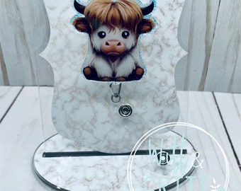 Highland Cow badge reel, koe badge reel, Farm badge reel, glitter badge houder, cadeau voor leraar, cadeau voor verpleegster