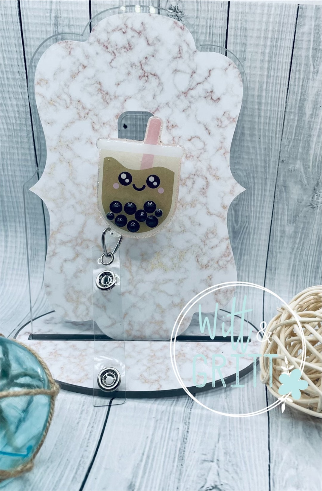 Boba Tea Badge Holder Boba Badge Reel Bubble Tea Badge Etsy