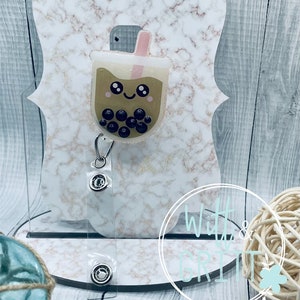 Boba tea badge holder, boba badge reel, bubble tea badge holder, gift for nurse