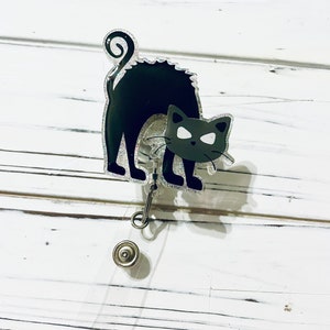Scaredy cat badge reel, cat badge holder, halloween badge holder, glitter id holder, gift for nurse