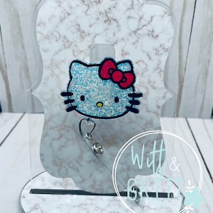 Kitty badge reel, cat face badge reel, glitter badge holder, gift for teacher, gift for nurse