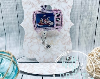Cartoon badge reel, TV badge holder, nostalgic ID holder, Saturday Morning Cartoon badge holder, gift for teacher, gift for nurser