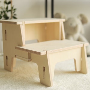 Kids Wooden Step Stool Modern Toddler Two-Step Stool Montessori Childrens Stool image 7