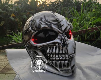 Motorcycle Helmet Custom Death stroke Skull Black and White  Approved DOT and ECE