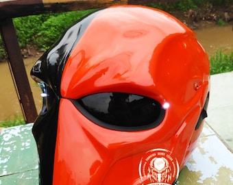 Motorcycle Helmet Custom Deathstroke Character Black Orange Glossy Chopper Bobber approved DOT & ECE