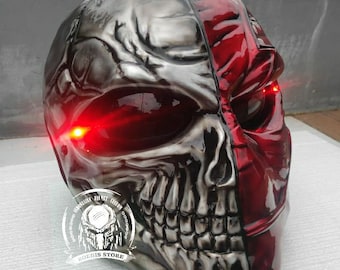 Motorcycle Helmet Custom Death stroke Sculpture Skull  Black & Red, DOT Approved