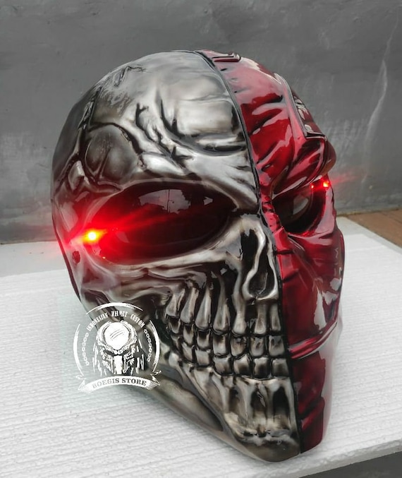 death race motorcycle helmet Motorcycle Helmet Custom Death Stroke Sculpture Skull Black & Red, DOT  Approved