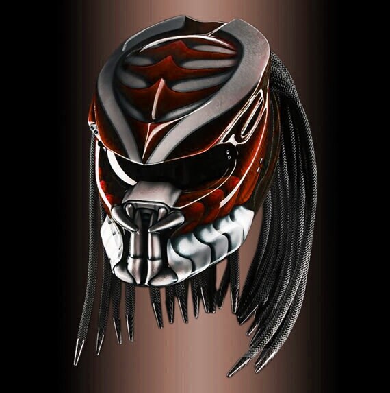Casco Predator Custom Alien Rojo Plata Para Motocicleta Aprobado
