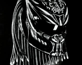 Custom Predator Motorcycle Helmet Black White Fire Style Chopper Bobber approved DOT/ECE