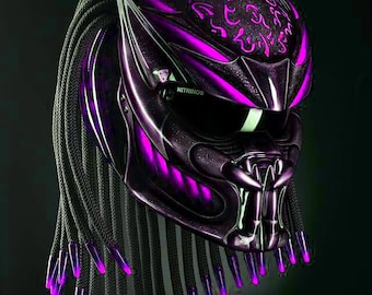 Motorcycle Helmet Custom Predator  Black Purple Margin Line Symbol  Approved DOT & ECE