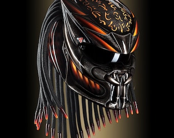 Custom Predator Motorradhelm Orange Fire Line Style Approved DOT & ECE
