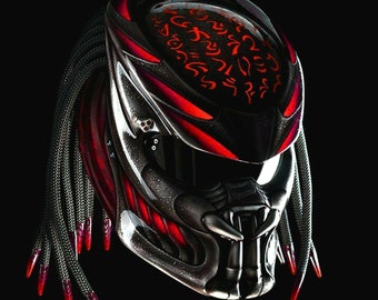 Best Predator Helmet Custom Bobber Chopper Motorcycle Black Red Margin Style  approved DOT/ECE